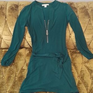 Michael Kors Forest Green Long Sleeve Dress with Zipper And Logo
